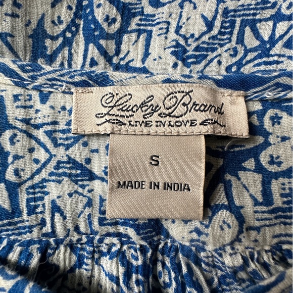 LUCKY BRAND NWOT EMBROIDERED BLUE PEASANT BLOUSE BOHO TIE FRONT 3/4 SLEEVE | SM - Picture 9 of 9